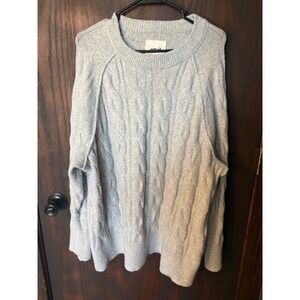 Aerie Womens Cable Knit Sweater Light Gray Crew Neck Raglan Long Sleeve Size M
